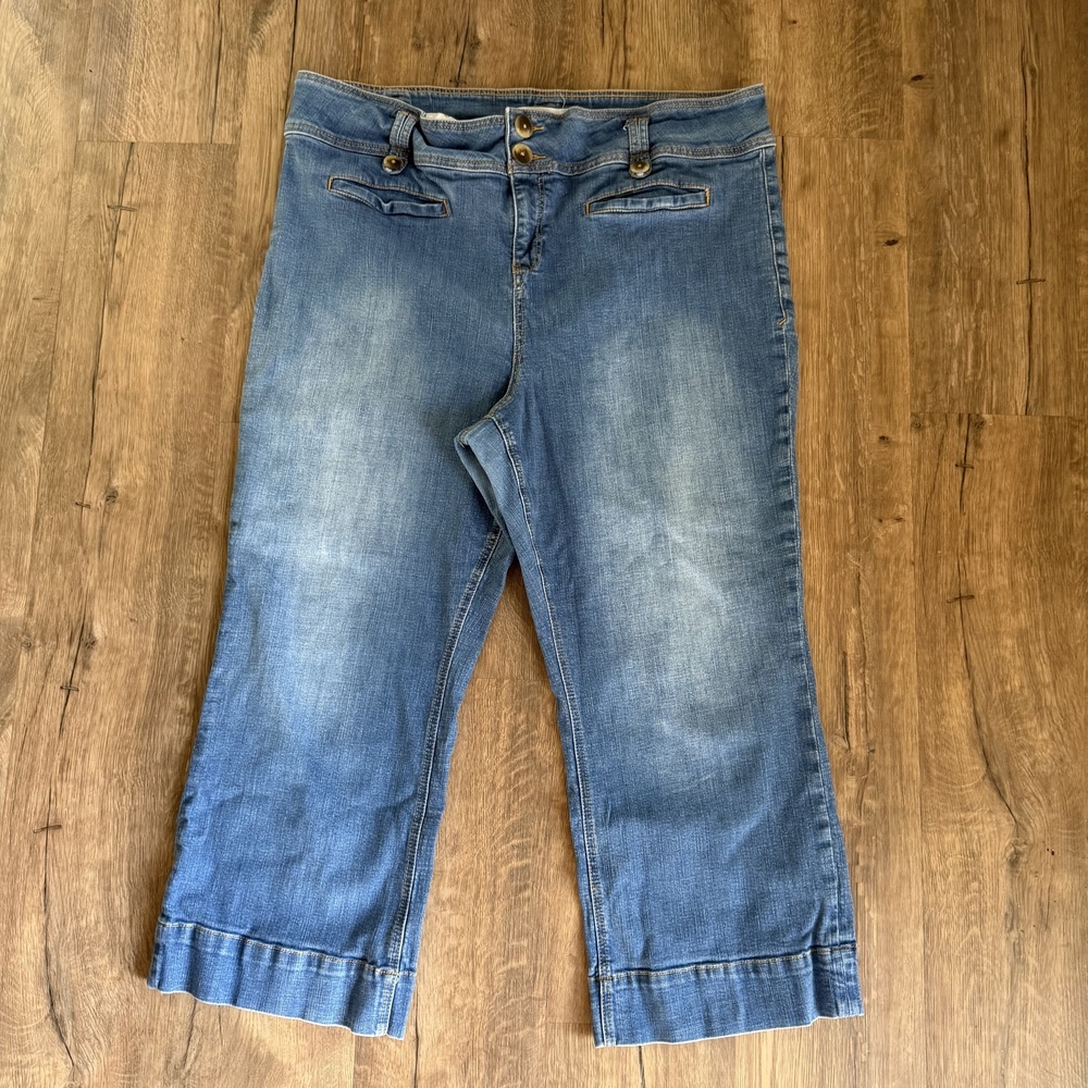 Pilcro And The Letterpress Jeans Womens 28W Blue Cropped Wide Leg Stretch Denim